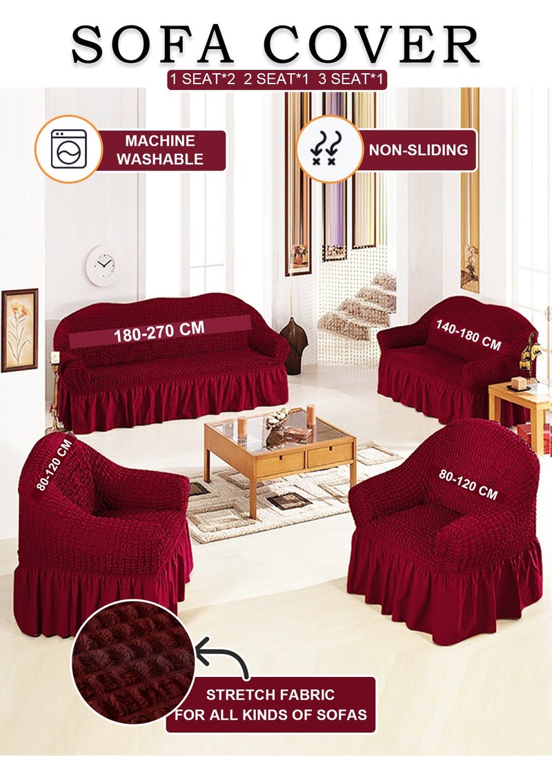 Arabest Sofa Cover Set, 4 piece 7 seater（3+2+1+1） Multifunctional Sofa Slipcover, Couch Cover  Furniture Protector Cover, Washable High Elastic Durable  with Skirt, for Living Room for Bed Room (wine red)  - Image 1