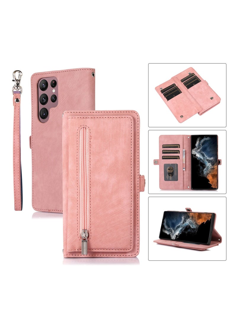 Suteni - Zipped Flip Cover Card Slots Leather Phone Case for Samsung - Image 1