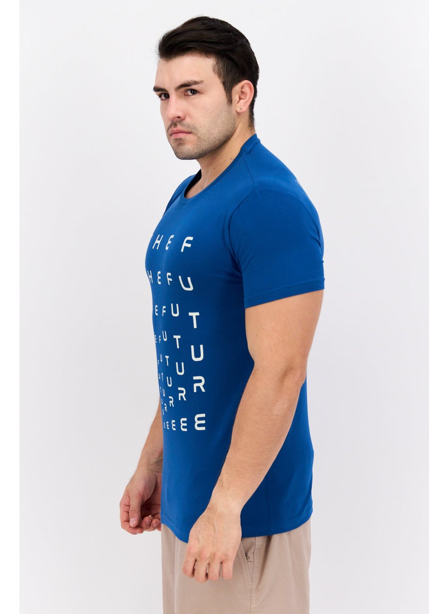 GAS - Men Crew Neck Short Sleeves Printed T-shirt, Blue - Image 1