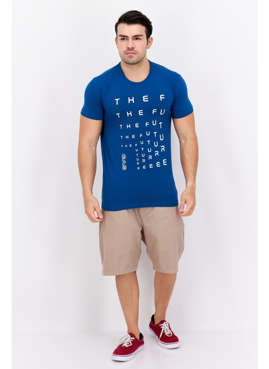 GAS - Men Crew Neck Short Sleeves Printed T-shirt, Blue - Image 1
