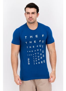 Men Crew Neck Short Sleeves Printed T-shirt, Blue