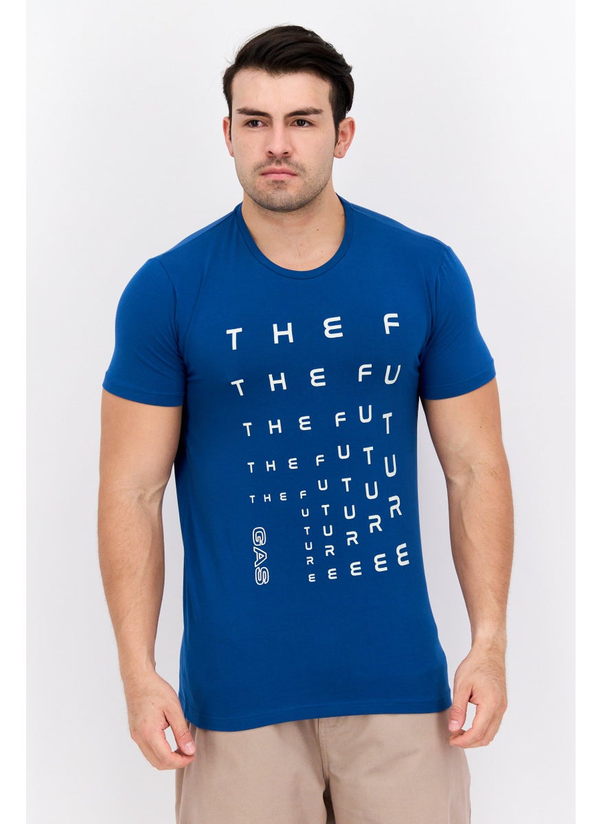 GAS - Men Crew Neck Short Sleeves Printed T-shirt, Blue - Image 1