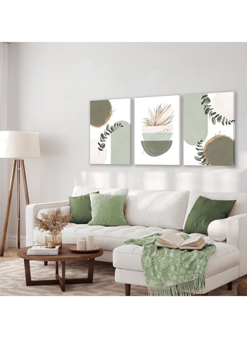 رات سو 3 لوحات حائطية من قماش الكانفا ممددة فوق إطار خشبي لوحات حائطية خضراء حكيم فن حائط بوهو الحديث زخرفة حائط نوردية خضراء زخرفة حائط مصغرة ألوان مائية ورق زخرفة رسومات مطبوعة حكيم أخضر غرفة بوهو ديكور لغرفة المعيشة غرفة النوم مكتب الحمامات - Image 1