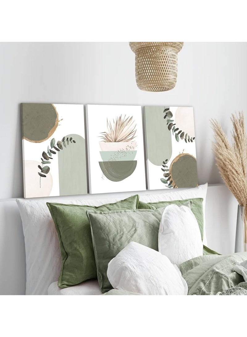 رات سو 3 لوحات حائطية من قماش الكانفا ممددة فوق إطار خشبي لوحات حائطية خضراء حكيم فن حائط بوهو الحديث زخرفة حائط نوردية خضراء زخرفة حائط مصغرة ألوان مائية ورق زخرفة رسومات مطبوعة حكيم أخضر غرفة بوهو ديكور لغرفة المعيشة غرفة النوم مكتب الحمامات - Image 2