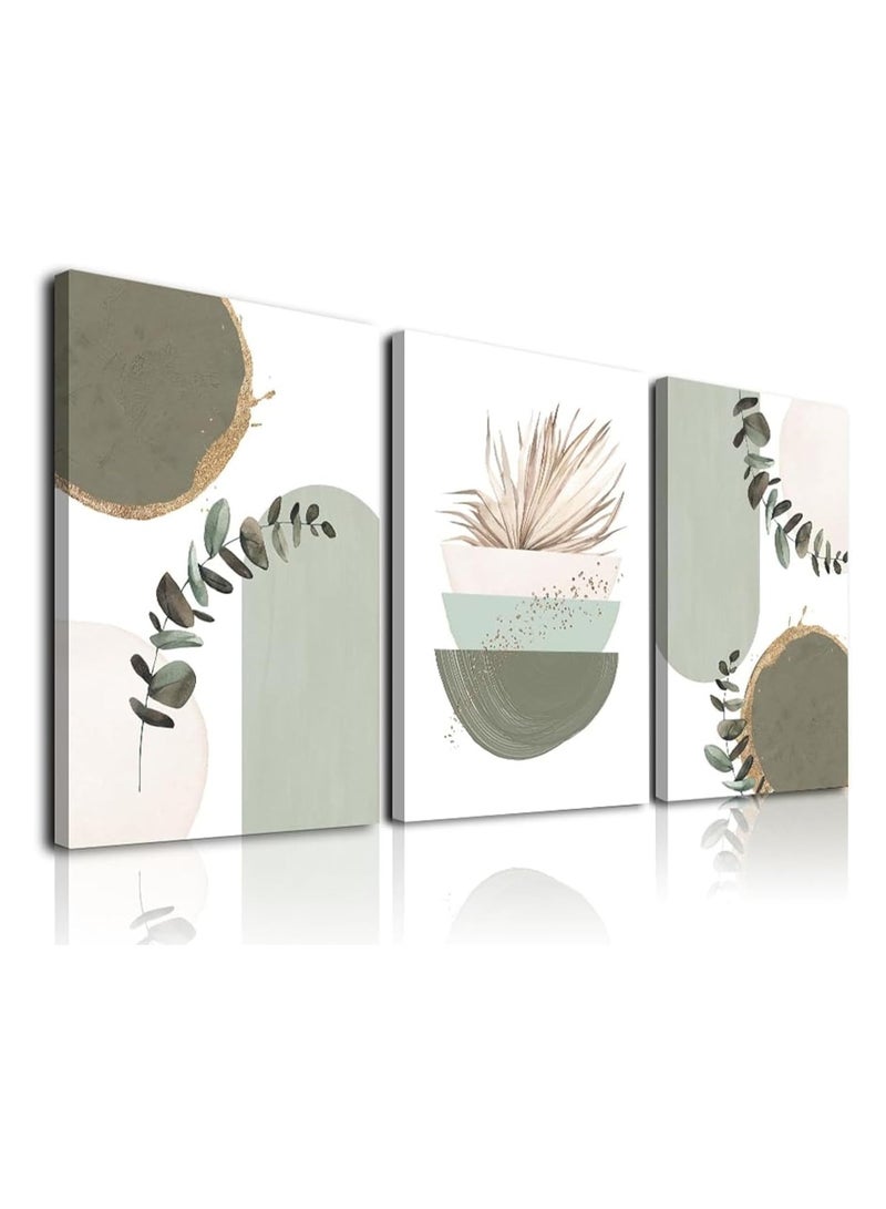 رات سو 3 لوحات حائطية من قماش الكانفا ممددة فوق إطار خشبي لوحات حائطية خضراء حكيم فن حائط بوهو الحديث زخرفة حائط نوردية خضراء زخرفة حائط مصغرة ألوان مائية ورق زخرفة رسومات مطبوعة حكيم أخضر غرفة بوهو ديكور لغرفة المعيشة غرفة النوم مكتب الحمامات - Image 3