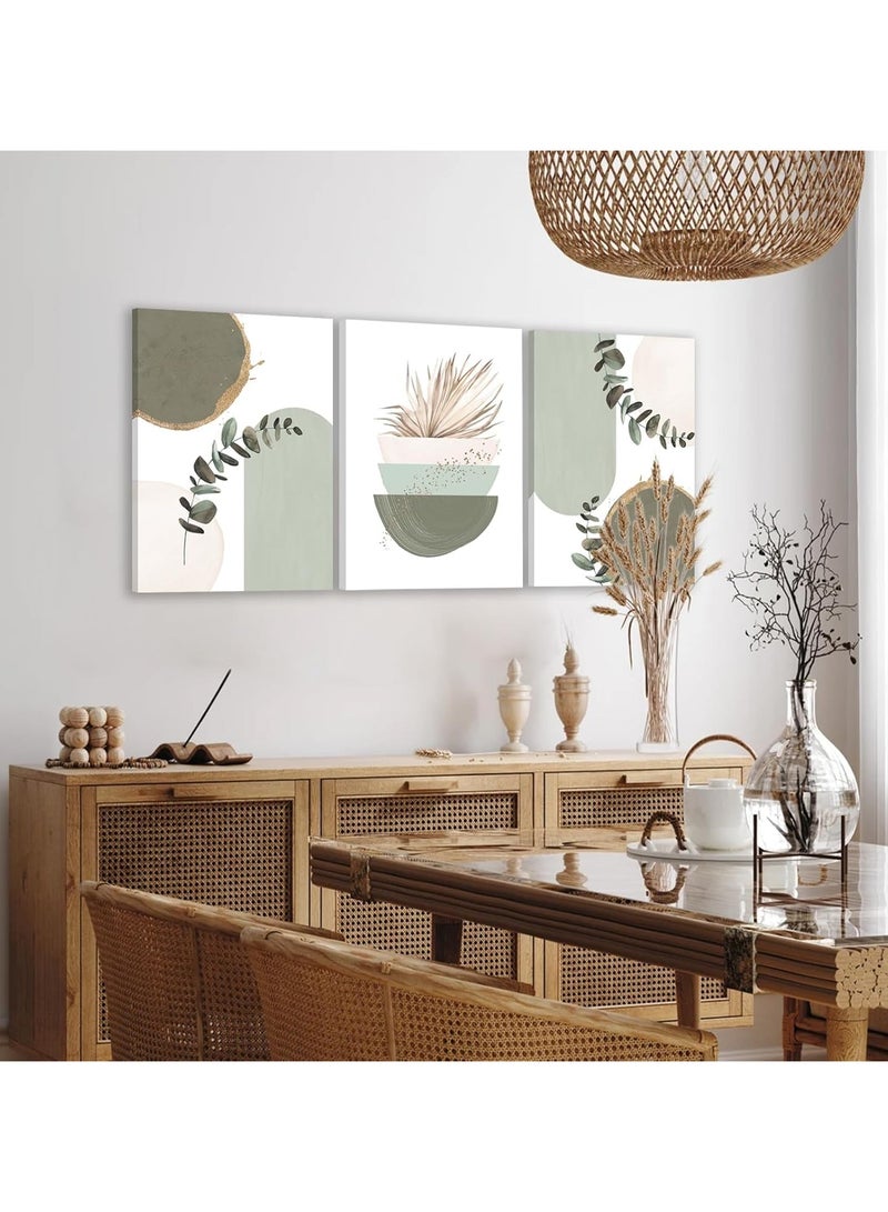 رات سو 3 لوحات حائطية من قماش الكانفا ممددة فوق إطار خشبي لوحات حائطية خضراء حكيم فن حائط بوهو الحديث زخرفة حائط نوردية خضراء زخرفة حائط مصغرة ألوان مائية ورق زخرفة رسومات مطبوعة حكيم أخضر غرفة بوهو ديكور لغرفة المعيشة غرفة النوم مكتب الحمامات - Image 4