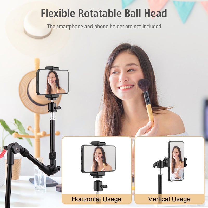 ST-01 Flexible Foldable Desk Mount Stand Metal Bracket 1/4 Inch Screw 3kg Load Capacity with Flexible Ballhead Desk Clamp Phone Holder Remote Shutter for LED Fill Light Webcam Smartphone - Image 4