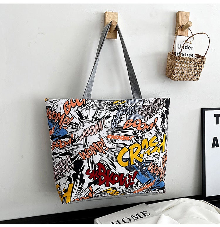 New Canvas Bag Large Capacity Women'S Bag Printed Handbag Korean Style Tote Large Bag Literary Student Bag Shopping Bag - Image 1