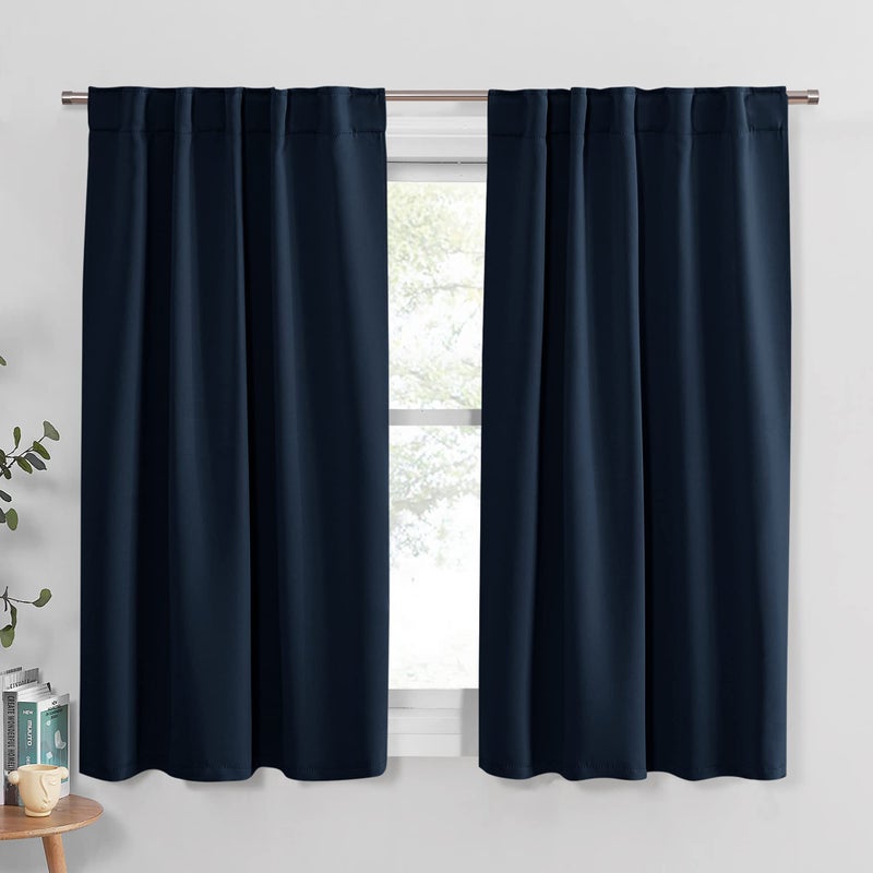 PONY DANCE Navy Curtains for Bedroom  Kids Room Blackout Drapes Thermal Insulated Window Covering Room Darkening Privacy Protect 42 x 63 Inches Navy Blue 2 PCs