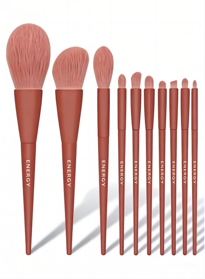 إينرجي مجموعة فرش مكياج احترافية 10 قطع، شعيرات صناعية ناعمة عالية الجودة، فرش فاونديشن وبودرة وبلاشر وكونتور ودمج ظلال العيون، مناسبة للاستخدام اليومي والاحترافي - Image 1