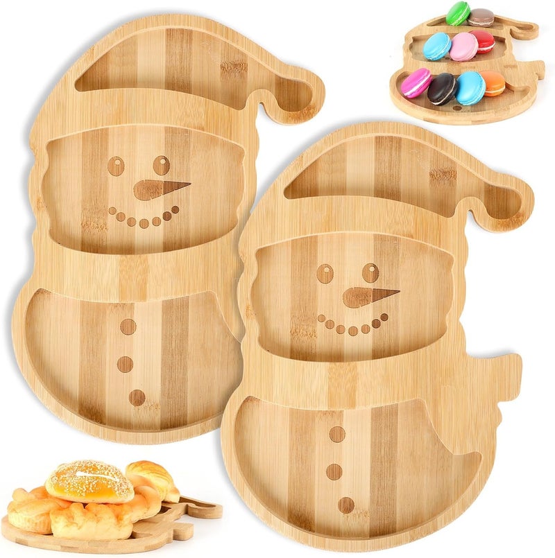 YLOLUL 2 Pcs Christmas Winter Snowman Charcuterie Board Bamboo Wood Cheese Platter Tray Snowman Dinnerware Cookware Large Rectangular Serving Platter - Image 1