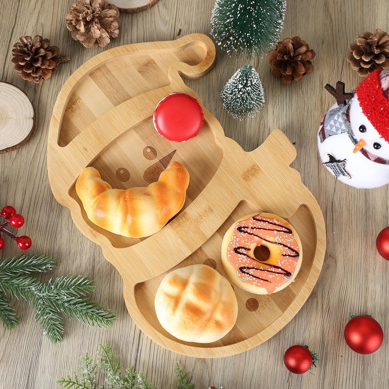 YLOLUL 2 Pcs Christmas Winter Snowman Charcuterie Board Bamboo Wood Cheese Platter Tray Snowman Dinnerware Cookware Large Rectangular Serving Platter - Image 3