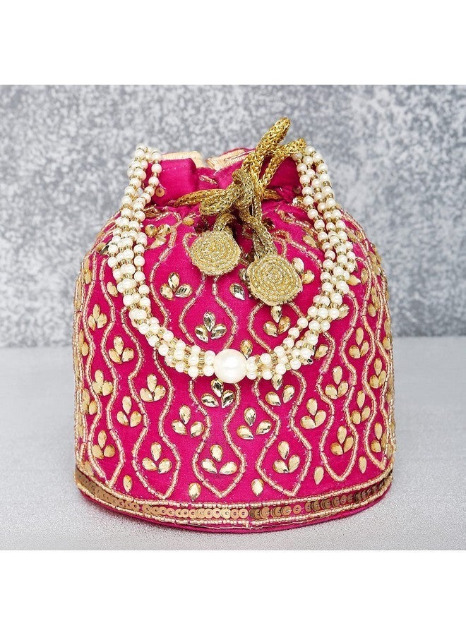 Peora Rani Pink Potli Bags for Women Evening Bag Clutch Ethnic Bride Purse with Drawstring(P88RP) - Image 5