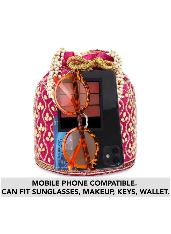 Peora Rani Pink Potli Bags for Women Evening Bag Clutch Ethnic Bride Purse with Drawstring(P88RP) - Image 2