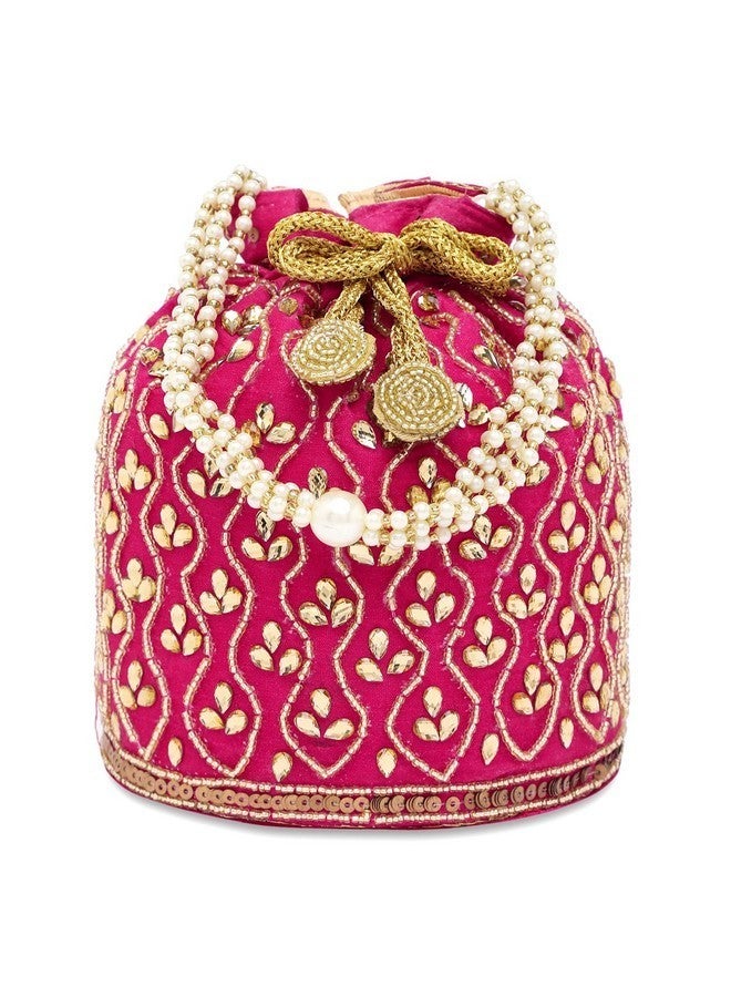 Peora Rani Pink Potli Bags for Women Evening Bag Clutch Ethnic Bride Purse with Drawstring(P88RP) - Image 1