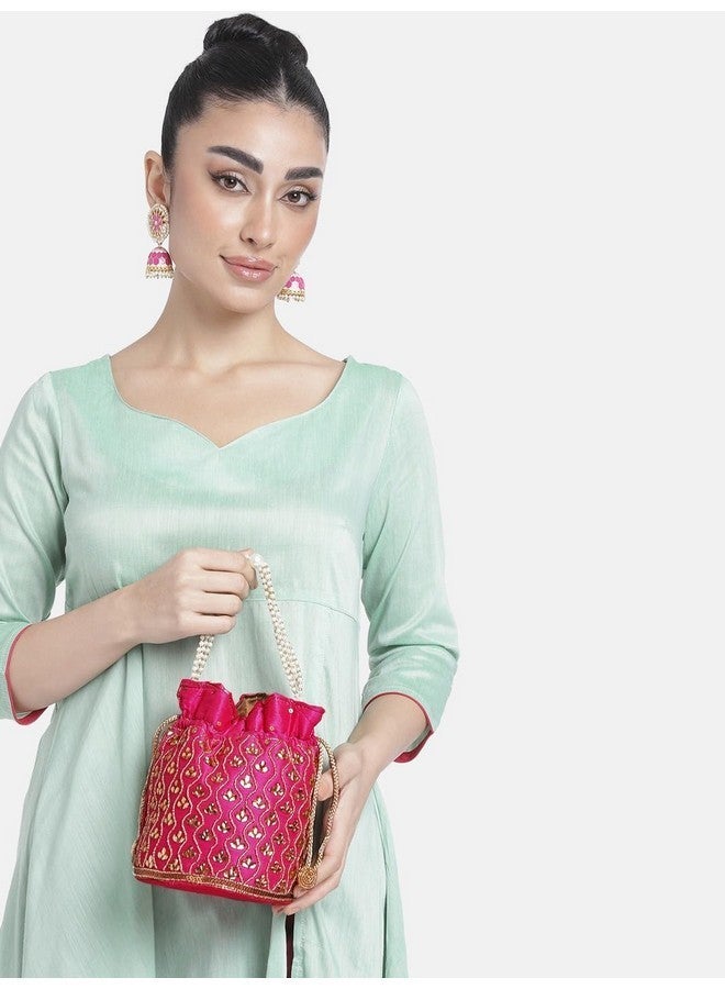 Peora Rani Pink Potli Bags for Women Evening Bag Clutch Ethnic Bride Purse with Drawstring(P88RP) - Image 4