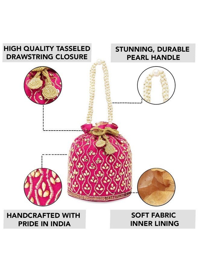 Peora Rani Pink Potli Bags for Women Evening Bag Clutch Ethnic Bride Purse with Drawstring(P88RP) - Image 3