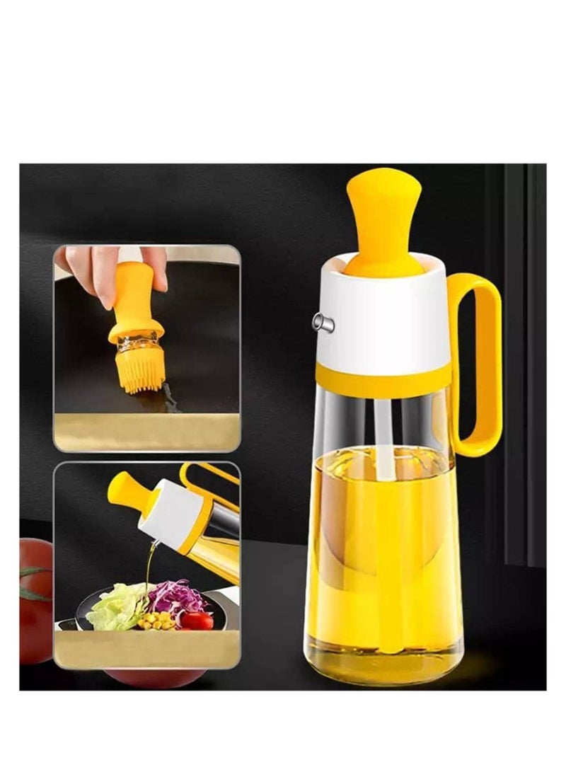 Kitchen Cooking 3 In 1 Silicone Cover  Bottle Glass Olive Oil and Vinegar With Silicone Brush-Yellow 630ml - Image 3
