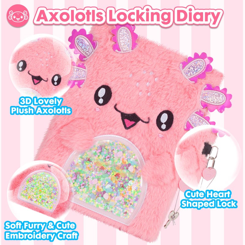 YOYTOO Axolotl Diary For Girls With Lock  Plush Axolotl Toys Gift For Teen Girls Back To School  Kids Writing Journal Notebook  Birthday Gifts For Little Girls Ages 5 6 7 8 9 10-12 Year Old - Image 2