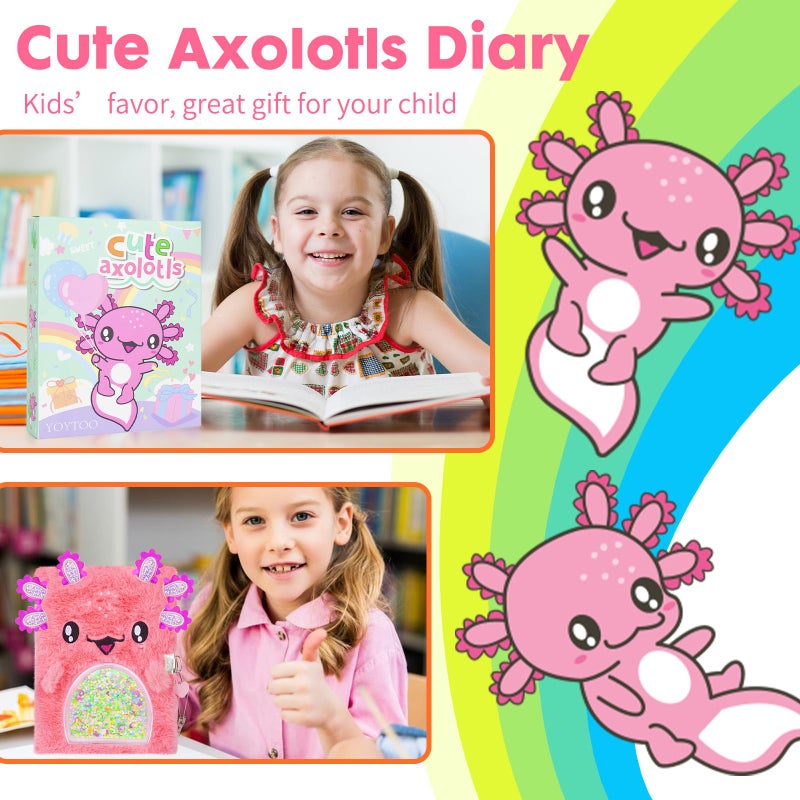 YOYTOO Axolotl Diary For Girls With Lock  Plush Axolotl Toys Gift For Teen Girls Back To School  Kids Writing Journal Notebook  Birthday Gifts For Little Girls Ages 5 6 7 8 9 10-12 Year Old - Image 3