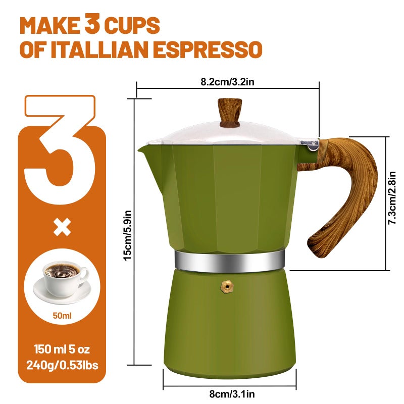 DITOSH 3 Cup Aluminum Espresso Stovetop Moka Pot Express Coffee Maker Percolator Italian Classic Mocha Coffee Machine for Italian and Cuban Cafe Brewing for Home & Camping 150ml 5oz - Image 2
