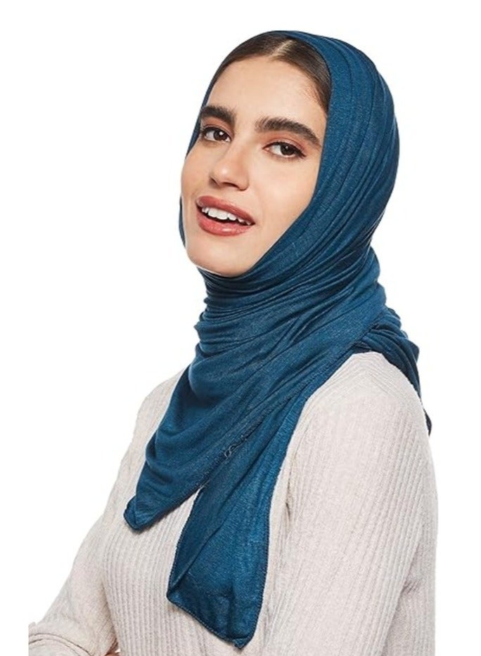 Jersey Stretch Shailah Hijab – Soft Dark Cerulean Islamic Headscarf and Shawl - Image 1