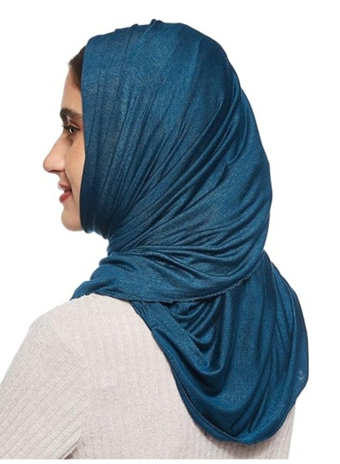 Jersey Stretch Shailah Hijab – Soft Dark Cerulean Islamic Headscarf and Shawl - Image 3