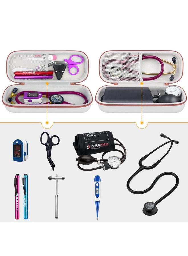 بوفك حقيبة سماعة طبية من BOVKE لسماعات 3M Littmann Classic III وLightweight II SE وCardiology IV وسماعات طبية خفيفة الوزن من MDF Acoustica - جيب إضافي يناسب ملحقات الممرضات للعمل، لون أبيض وردي ذهبي  - Image 3