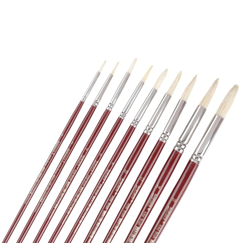 Worison Round Hard White Hair Long Handle Painting Brush Set of 9pc for Oil Painting - Image 2