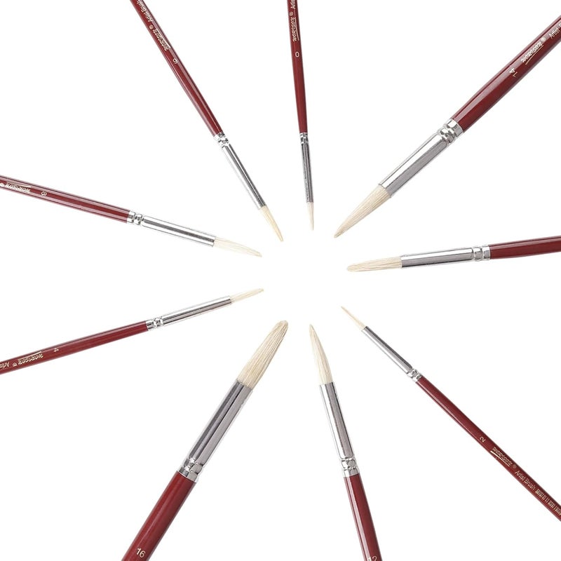 Worison Round Hard White Hair Long Handle Painting Brush Set of 9pc for Oil Painting - Image 5
