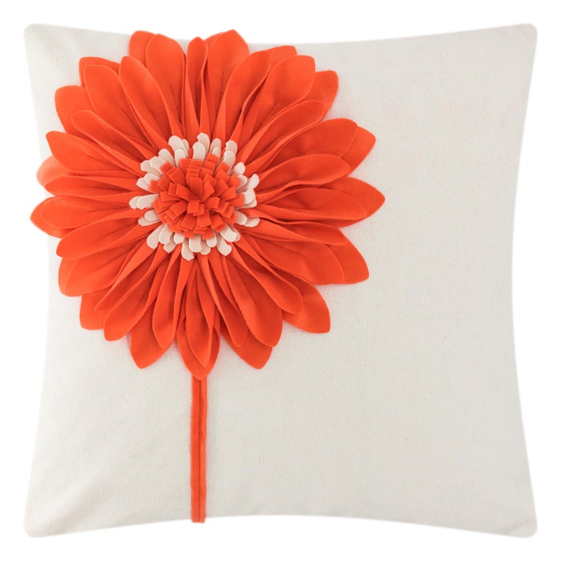 JWH Decorative Flower Throw Pillow Covers 3D Sunflower Pillow Case Velvet Cushion Floral Pillowcase for Bed Living Room Couch Chair 18x18 Inches Creamy White Orange