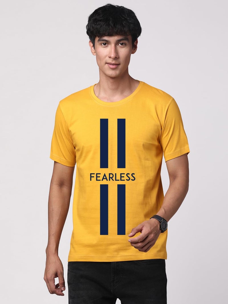 ADRO Men's Fearless Printed Cotton T-Shirt in Mustard - Image 4