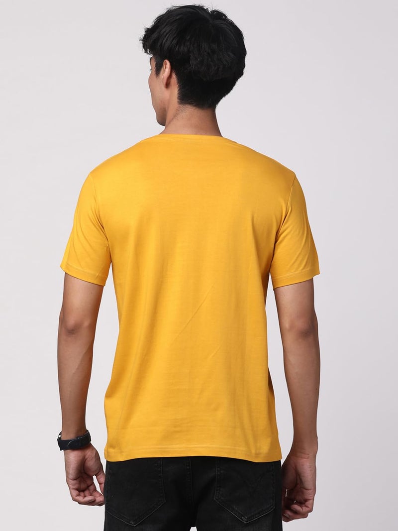 ADRO Men's Fearless Printed Cotton T-Shirt in Mustard - Image 5