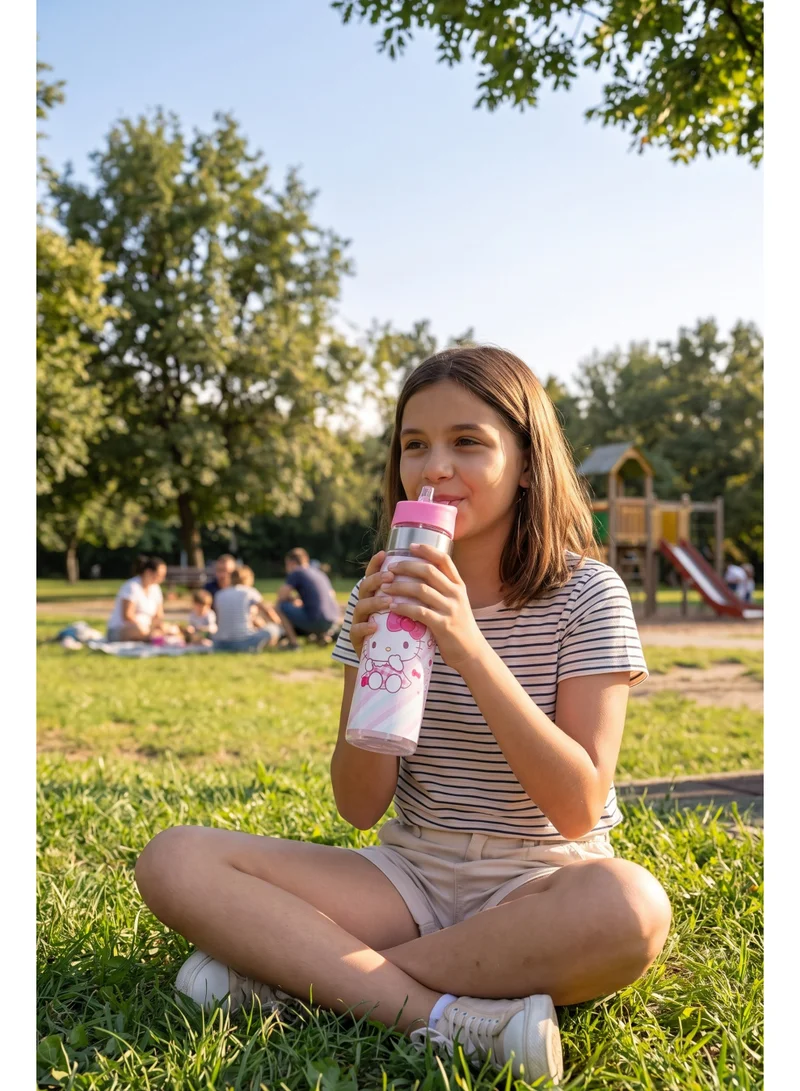 Sanrio Sanrio Hello Kitty Regular Water Bottle 650ml | Kids Plastic Water Bottle with Straw Lid | Hello Kitty Reusable Drinking Bottle for School, Travel & Sports | Leak-Resistant Water Bottle