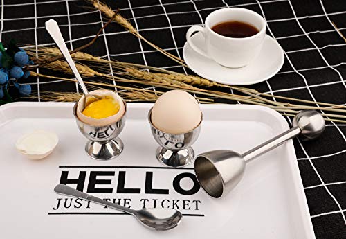 forkmannie Egg Cracker Topper Cutter Set for Soft Boiled Eggs Stainless Steel Shell Remover Separator Include 2 Egg Cups 2 Spoons 1 Topper Cutter - Image 5