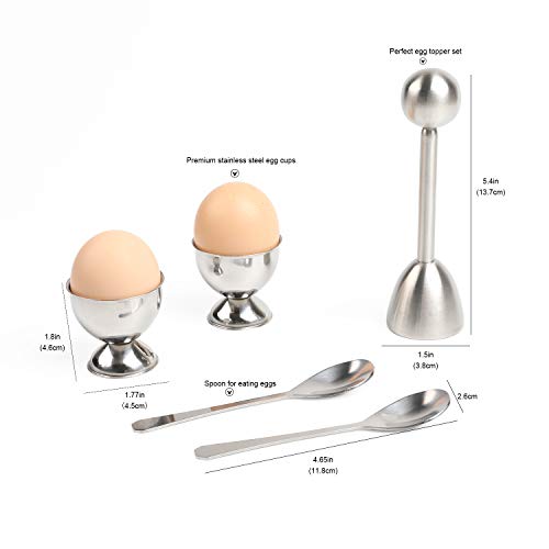 forkmannie Egg Cracker Topper Cutter Set for Soft Boiled Eggs Stainless Steel Shell Remover Separator Include 2 Egg Cups 2 Spoons 1 Topper Cutter - Image 2