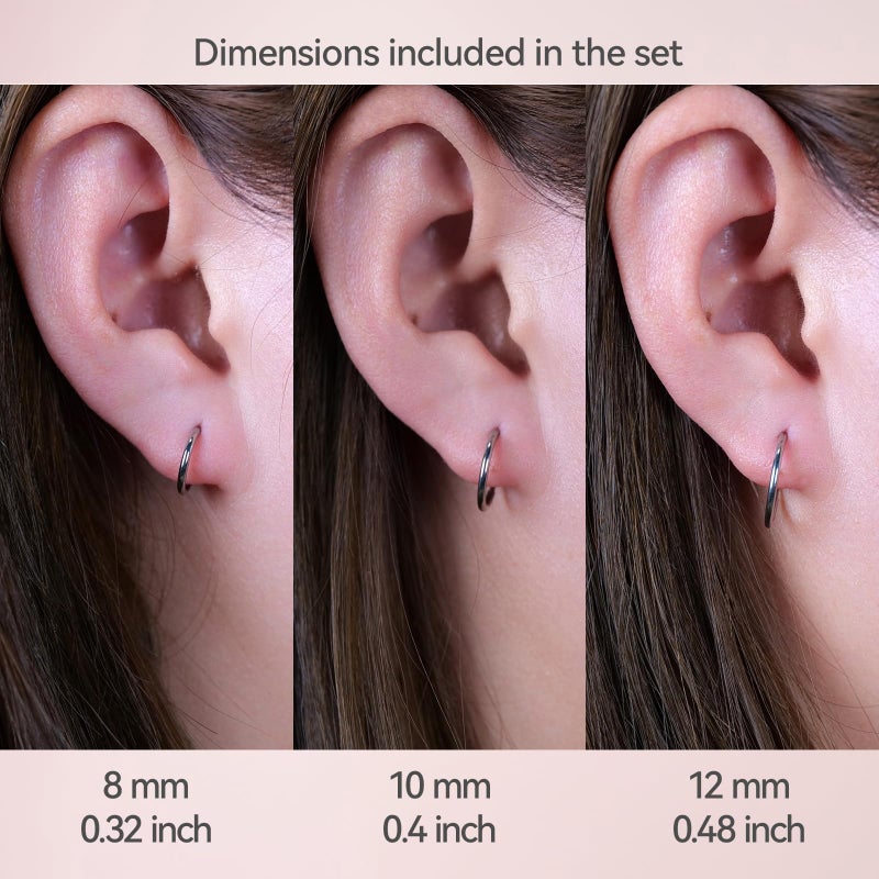 Limerencia G23 Titanium Slim Huggie Hoop Earrings, Hypoallergenic F136 Implant Grade Pure Titanium for Sensitive Ears (3 Pairs Set Silver) - Image 2