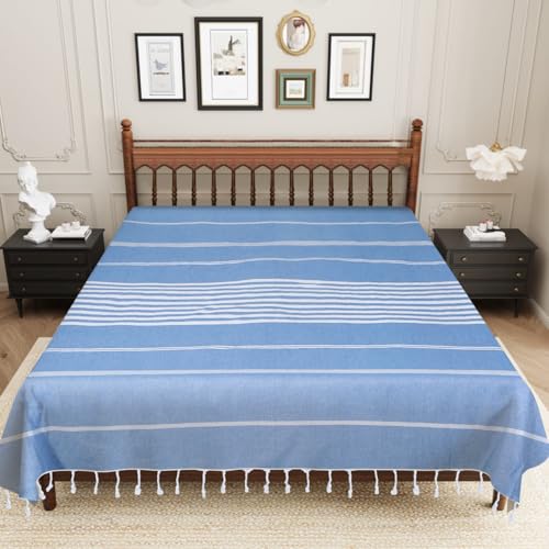 Värde Handmade Double Bedsheet 210 TC | Without Pillow Cover | Handloom Cotton Bedsheets for Double Bed | Double Bedsheet for Summer (Size 90X100 Inches, 7.5 x 8.3 Feet (Rock Blue, King Size) - Image 2