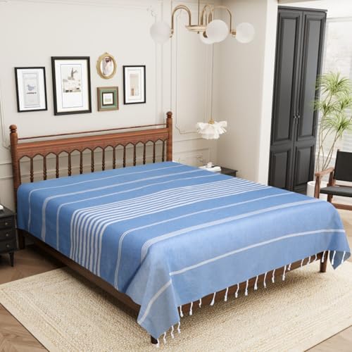 Värde Handmade Double Bedsheet 210 TC | Without Pillow Cover | Handloom Cotton Bedsheets for Double Bed | Double Bedsheet for Summer (Size 90X100 Inches, 7.5 x 8.3 Feet (Rock Blue, King Size) - Image 3
