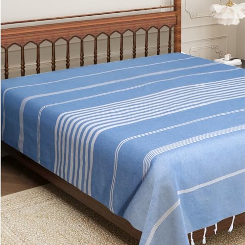 Värde Handmade Double Bedsheet 210 TC | Without Pillow Cover | Handloom Cotton Bedsheets for Double Bed | Double Bedsheet for Summer (Size 90X100 Inches, 7.5 x 8.3 Feet (Rock Blue, King Size) - Image 1
