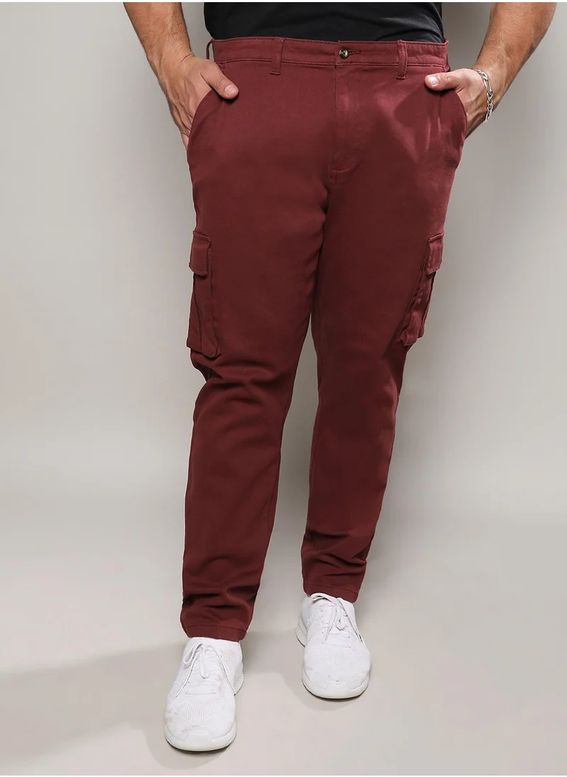 Instafab Plus Instafab Plus Men's Maroon Cargo Trousers For Casual Wear | 6 Pockets | Plus-Size Fit | Button Closure | Cotton Poly Cargo Pant Crafted With Comfort Fit For Everyday Wear