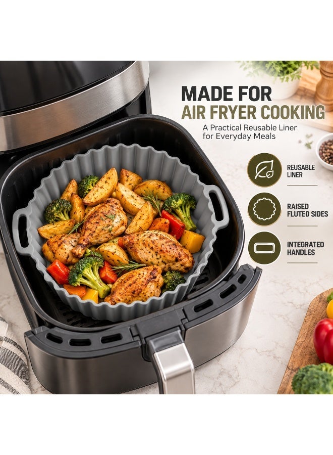 Beram Round Air Fryer Liner Grey, Reusable Silicone Air Fryer Basket Insert with Handles & Raised Fluted Sides, Non-Stick Cooking Liner for Baking, Roasting, Oven, Microwave & Kitchen Use - Image 5