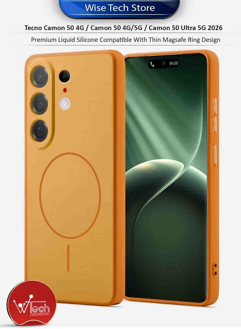 Wtech تيكنو كامون 50 4G / كامون 50 برو 4G/5G / كامون 50 ألترا 5G 2026 بريميوم سيليكون سائل متوافق مع غطاء حالة حلقة ماغسيف الرقيقة (MCMPMN) - برتقالي & تيكنو كامون 50 برو / تيكنو كامون 50 ألترا 5G 2026 بريميوم حواف منحنية لاصق كامل واقي شاشة زجاج مقسى (MSGUCN) - شفاف باقة - Image 2