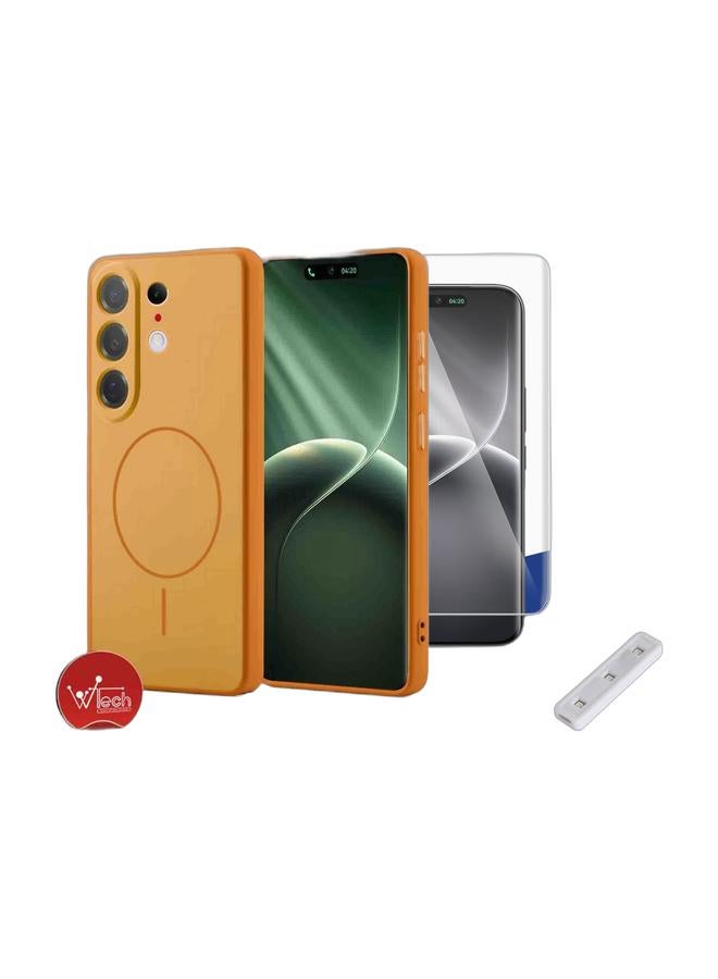 Wtech تيكنو كامون 50 4G / كامون 50 برو 4G/5G / كامون 50 ألترا 5G 2026 بريميوم سيليكون سائل متوافق مع غطاء حالة حلقة ماغسيف الرقيقة (MCMPMN) - برتقالي & تيكنو كامون 50 برو / تيكنو كامون 50 ألترا 5G 2026 بريميوم حواف منحنية لاصق كامل واقي شاشة زجاج مقسى (MSGUCN) - شفاف باقة - Image 1