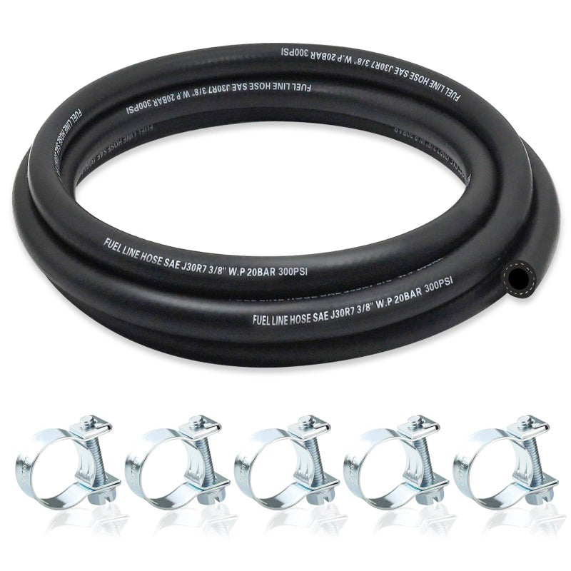 ZONBANG 38 Fuel Line NBR Rubber 38 Fuel Hose Nylon Braided with Hose Clamps Fuel Line Hose for Automotive Vehicles5FT - Image 2