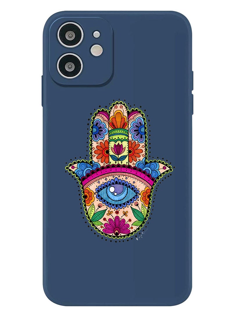 Theodor Protective Slim Fit Case Liquid Silicone Cover with Full Body Protection Anti-Scratch Shockproof Case For iPhone 12 Blue  - Hand Mandala copy - Image 1