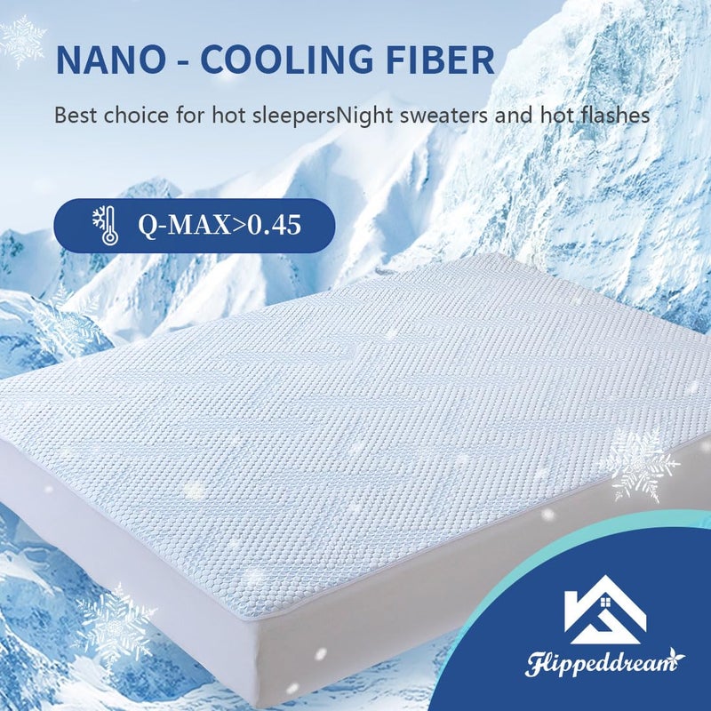 Flippeddream Nano-Cooling Fiber Mattress Protector Twin XL (39"" x 80"") Size 100% Waterproof  Cooling Experience Unrivaled Comfort Perfect for Every Family - Image 2