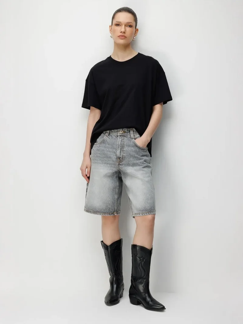 ميكسراي MIXRAY Oversized Crew Neck Plain T-Shirt with Slit