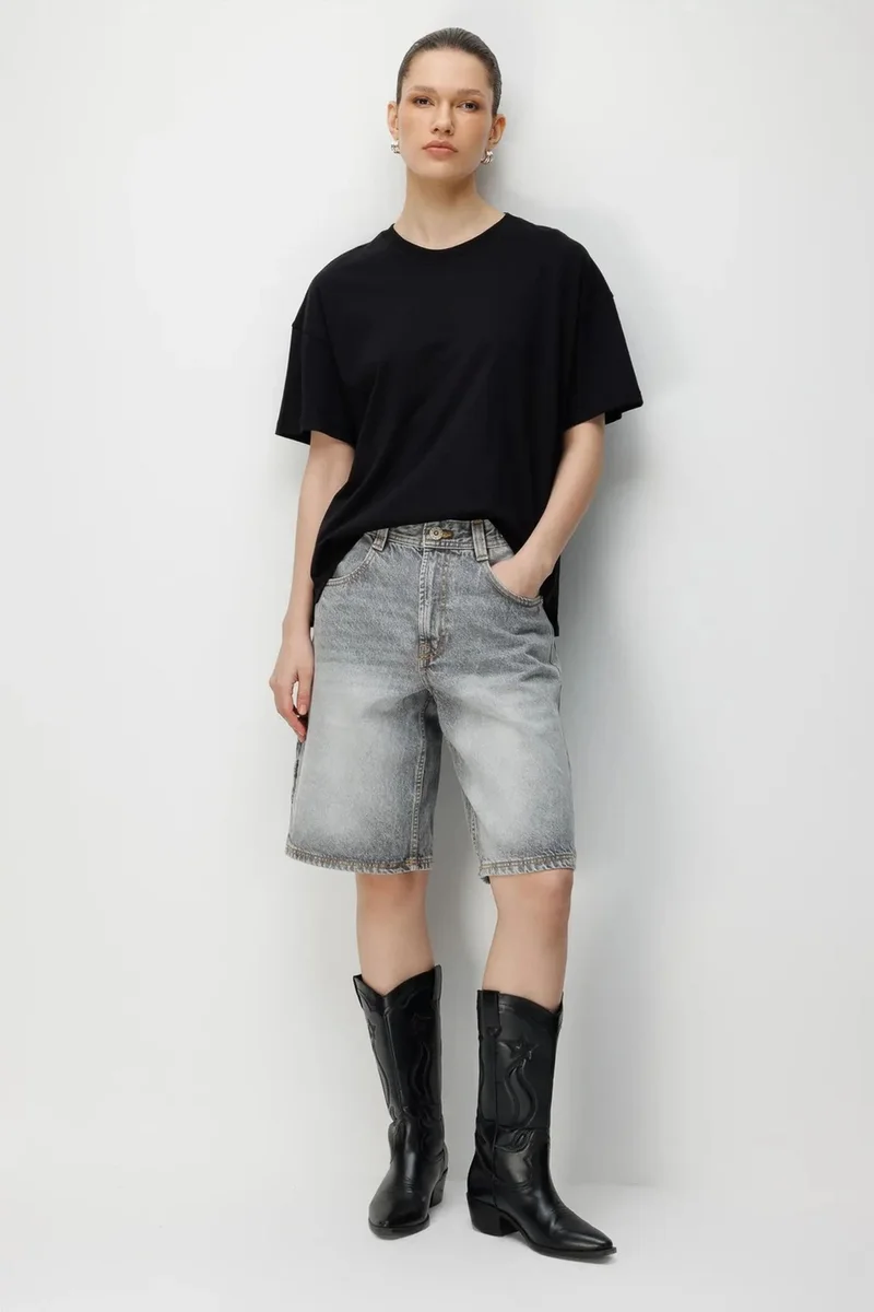 ميكسراي MIXRAY Oversized Crew Neck Plain T-Shirt with Slit