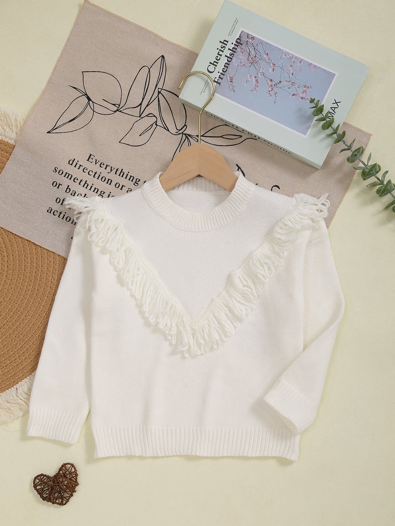 Girl'S Tassel Decorative Knitted Pullover Warm Sweater - Image 1